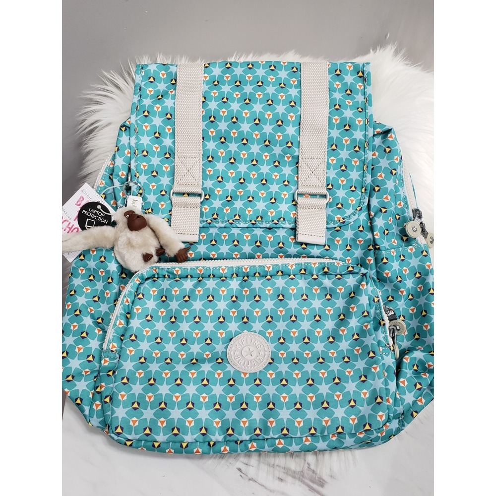 NEW Kipling Odell Backpack Nylon Laptop Bag BP4045 CLOVER TEAL GEOMETRIC BLUE